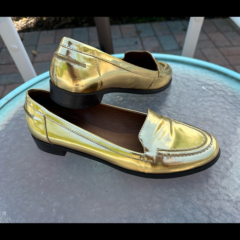 Kate Spade Gold Metallic Leather Loafers
